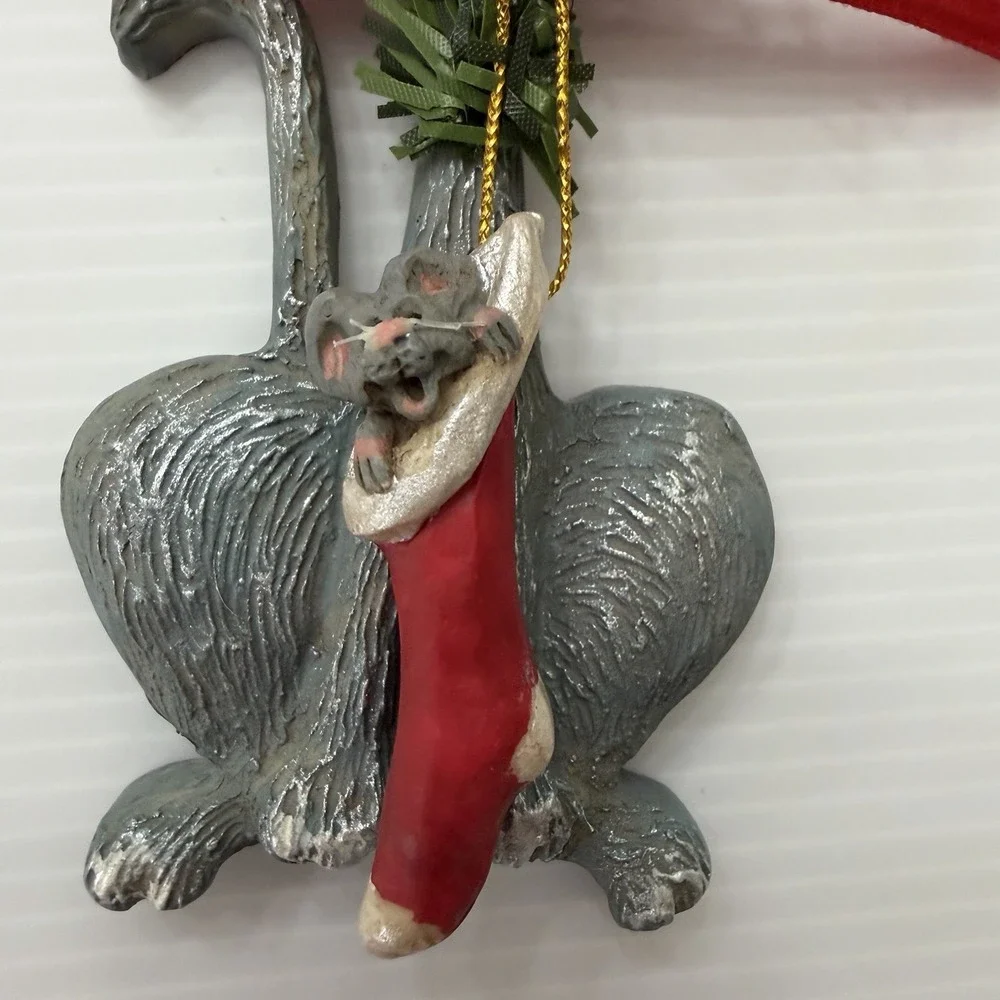 Vintage Kurt Adler Christmas Ornament Cat With Mouse In Stocking Holiday